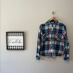 Volcom Blue and Red Plaid Button-Up Shirt